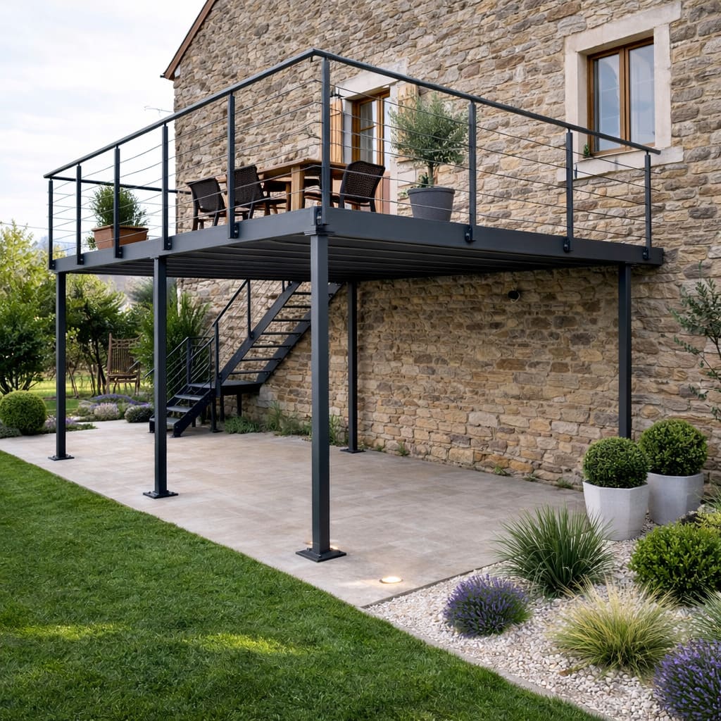 Terrasse m&eacute;tallique sur maison ancienne &agrave; M&acirc;con Ingersheim