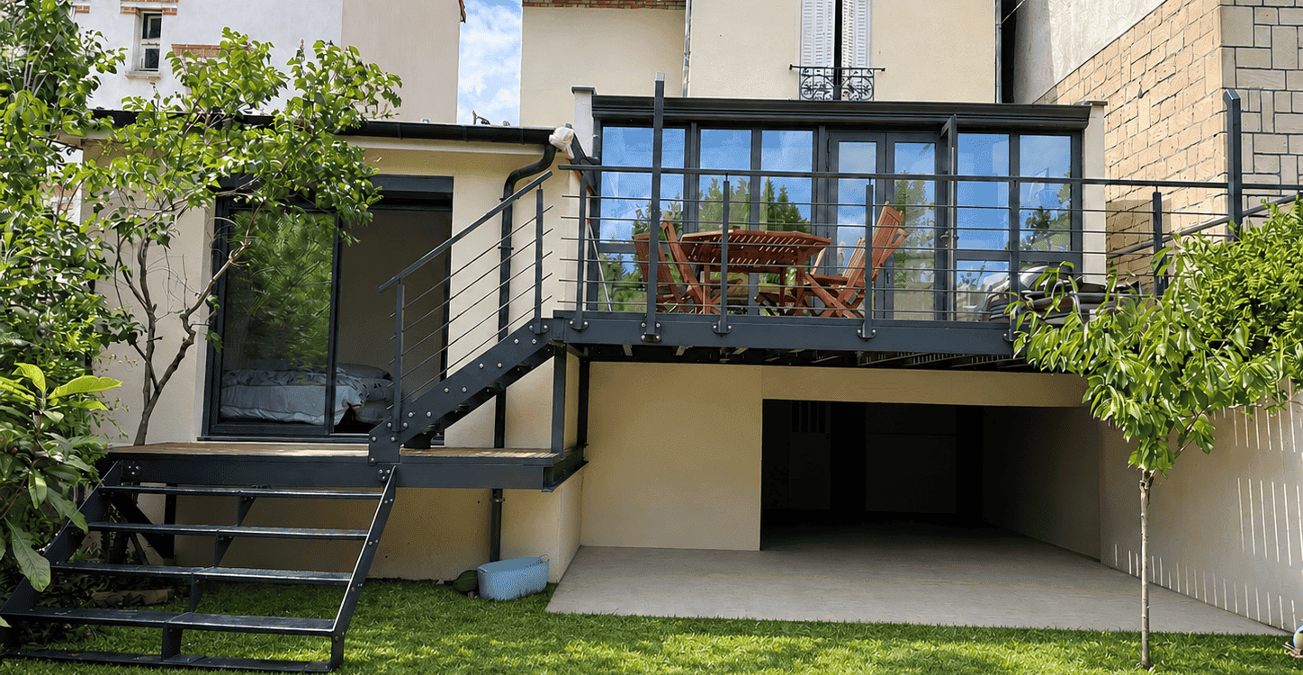 TERRASSE SUR PILOTIS_1368_CLAMART_HAUTS DE SEINE_ILE DE FRANCE 1448X750 | Metallerie Schuhpaint À Clamart, une terrasse suspendue sans pilotis Wintzenheim